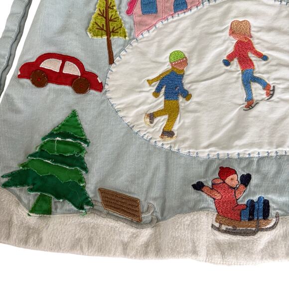 Cotton Kids Vintage Winter Scene Applique Dress Ice Skating Holiday 2T Corduroy - Picture 2 of 7